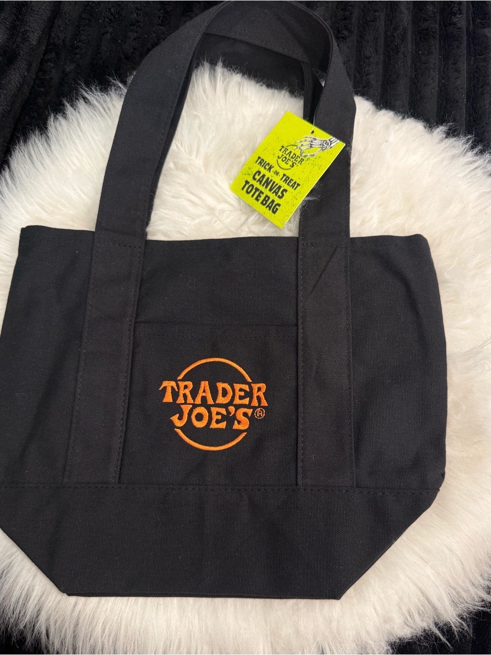 Trader Joe's Black Canvas Tote Bag with Orange Logo